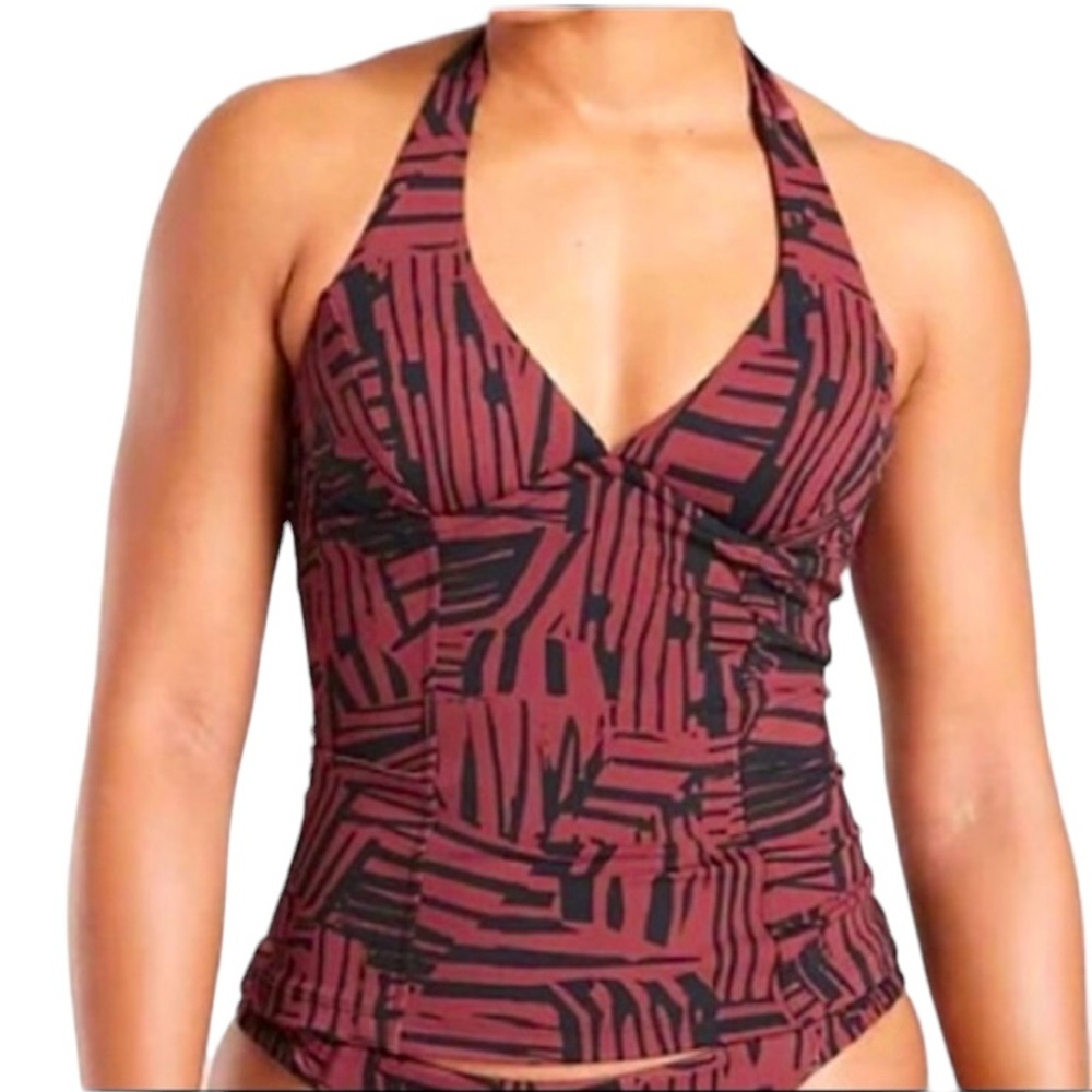 ATHLETA womens Sculpted Halter Tankini underwire swim Top Sienna Print 34B/C NWT
